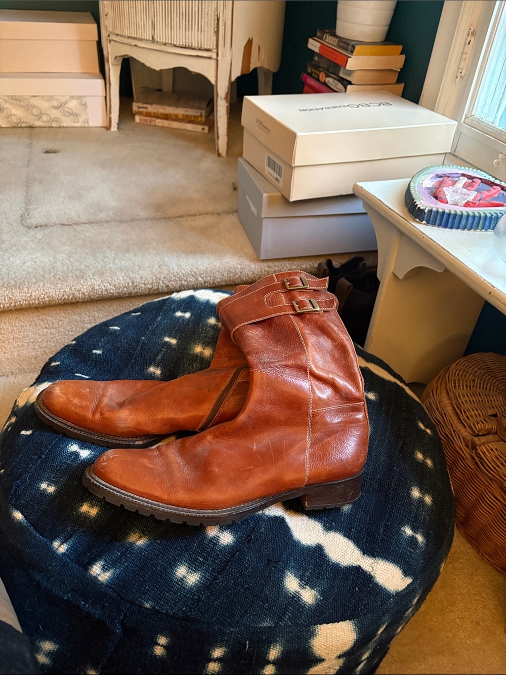 Italian Shoemakers Women's Cognac Leather Ankle Buckle Boots